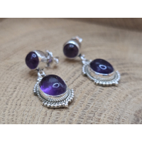 Echt zilveren Amethist oorbel stekers hangend 